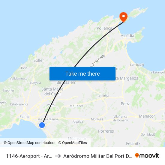 1146-Aeroport - Arribades to Aeródromo Militar Del Port De Pollença map