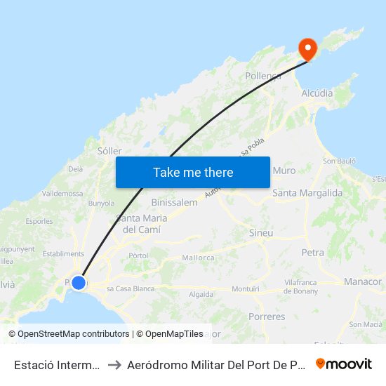 Estació Intermodal to Aeródromo Militar Del Port De Pollença map