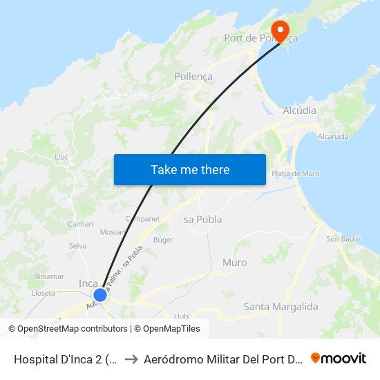 Hospital D'Inca 2 (27005) to Aeródromo Militar Del Port De Pollença map