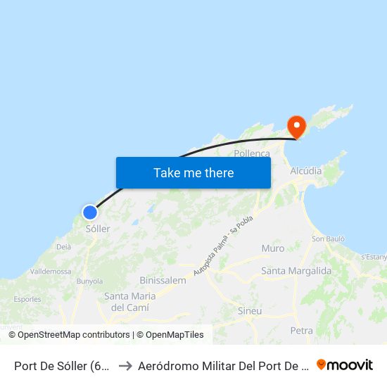 Port De Sóller (61027) to Aeródromo Militar Del Port De Pollença map