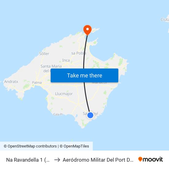 Na Ravandella 1 (57042) to Aeródromo Militar Del Port De Pollença map