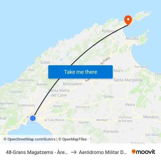48-Grans Magatzems - Àrea D'Intercanvi Sindicat to Aeródromo Militar Del Port De Pollença map