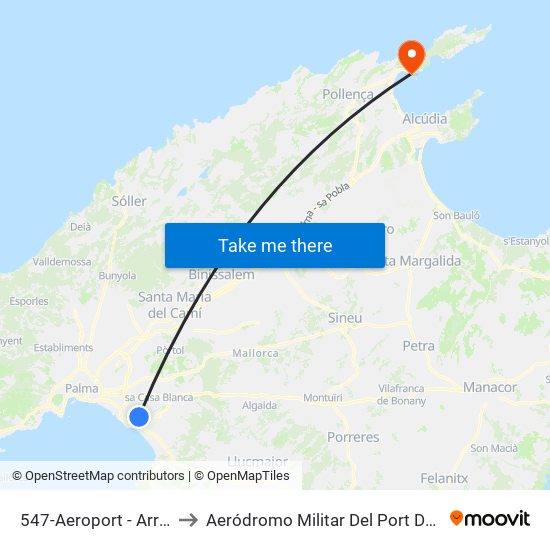 547-Aeroport - Arribades to Aeródromo Militar Del Port De Pollença map