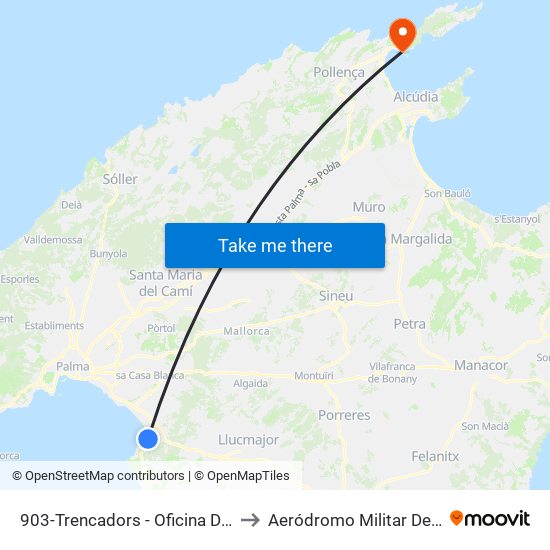 903-Trencadors - Oficina De Turisme De S'Arenal to Aeródromo Militar Del Port De Pollença map