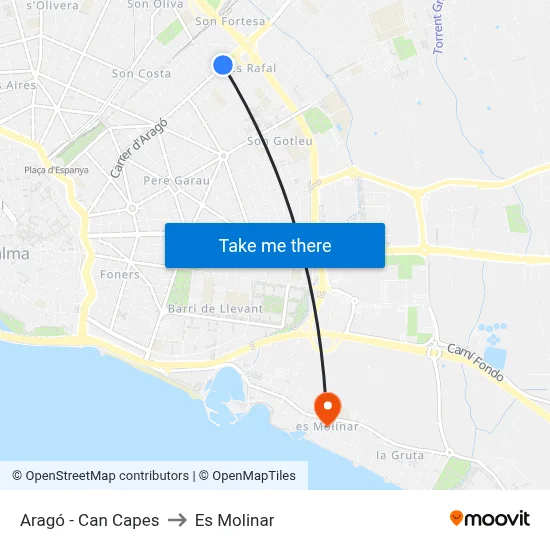 Aragó - Can Capes to Es Molinar map
