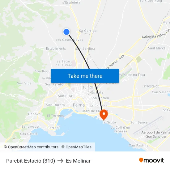 Parcbit Estació (310) to Es Molinar map