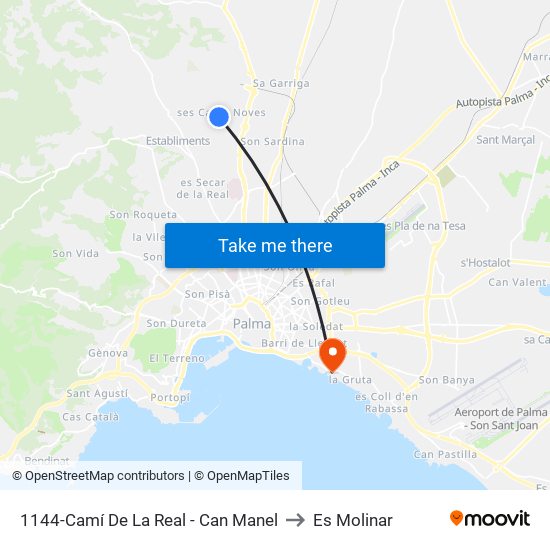 1144-Camí De La Real - Can Manel to Es Molinar map