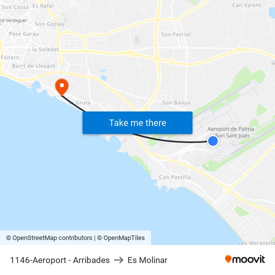 1146-Aeroport - Arribades to Es Molinar map