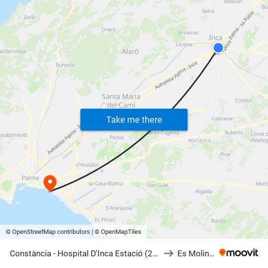 Constància - Hospital D'Inca Estació (225) to Es Molinar map