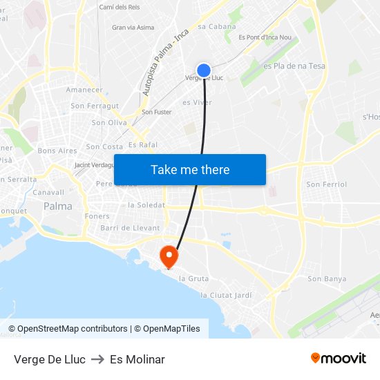 Verge De Lluc to Es Molinar map