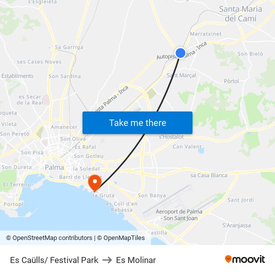 Es Caülls/ Festival Park to Es Molinar map
