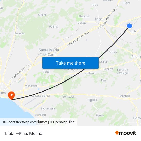 Llubí to Es Molinar map