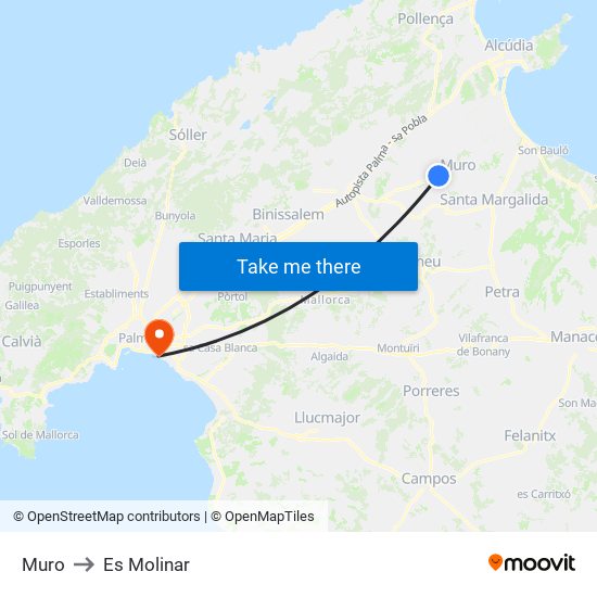 Muro to Es Molinar map