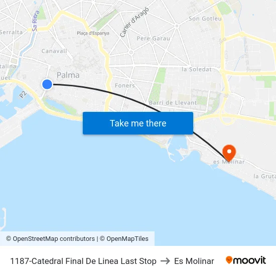 1187-Catedral  Final De Linea  Last Stop to Es Molinar map