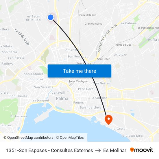 1351-Son Espases - Consultes Externes to Es Molinar map