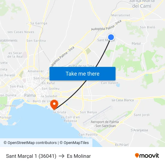 Sant Marçal 1 (36041) to Es Molinar map