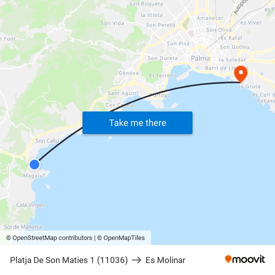 Platja De Son Maties 1 (11036) to Es Molinar map