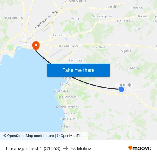 Llucmajor Oest 1 (31063) to Es Molinar map