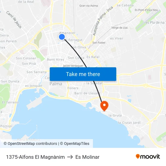 1375-Alfons El Magnànim to Es Molinar map