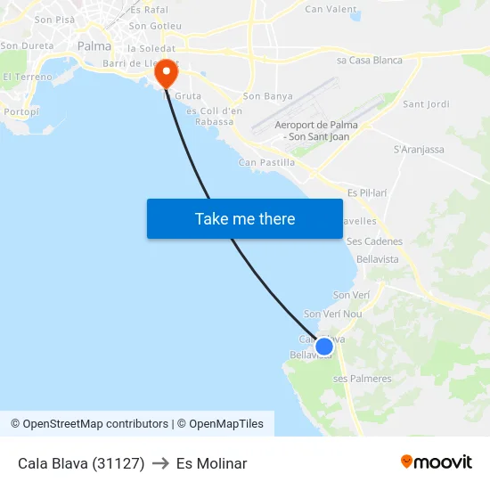 Cala Blava (31127) to Es Molinar map
