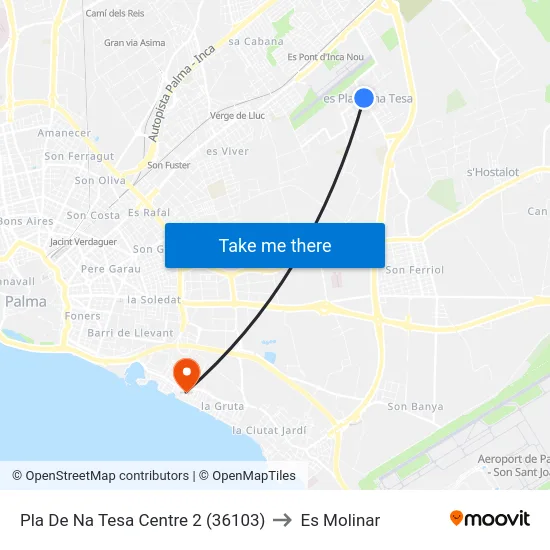 Pla De Na Tesa Centre 2 (36103) to Es Molinar map