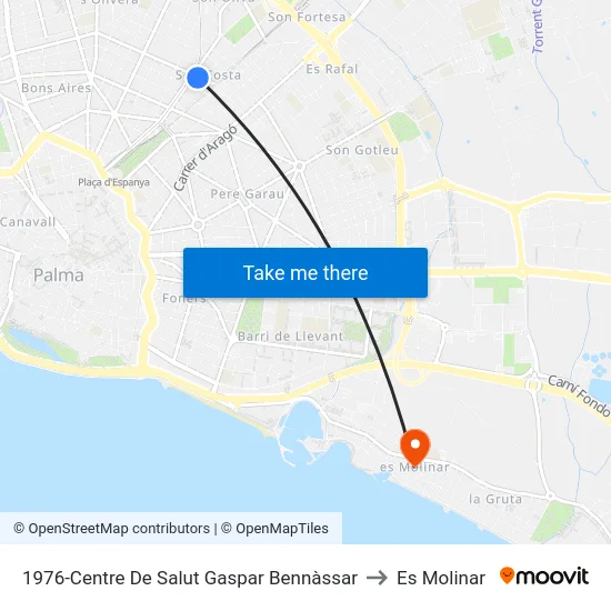 1976-Centre De Salut Gaspar Bennàssar to Es Molinar map