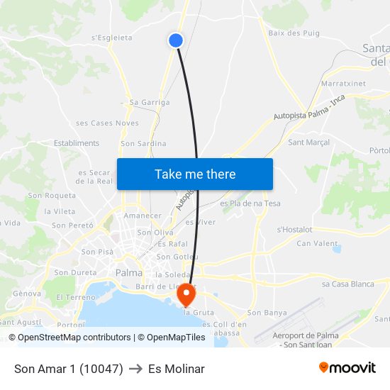 Son Amar 1 (10047) to Es Molinar map
