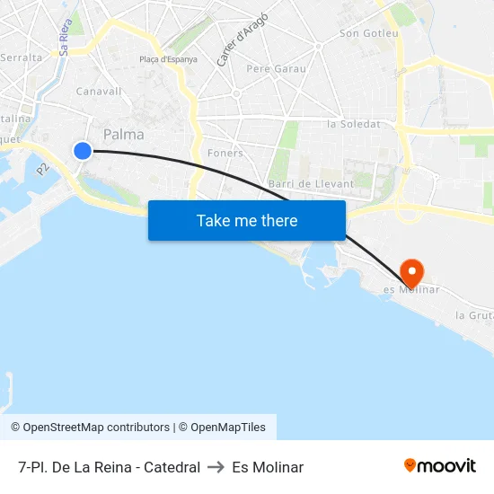 7-Pl. De La Reina - Catedral to Es Molinar map