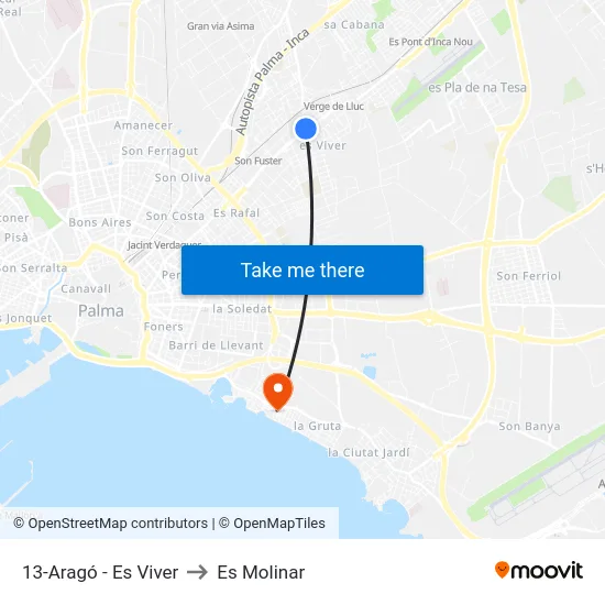 13-Aragó - Es Viver to Es Molinar map