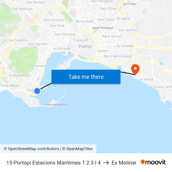 15-Portopí Estacions Marítimes 1  2  3 I 4 to Es Molinar map