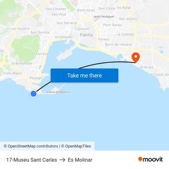 17-Museu Sant Carles to Es Molinar map