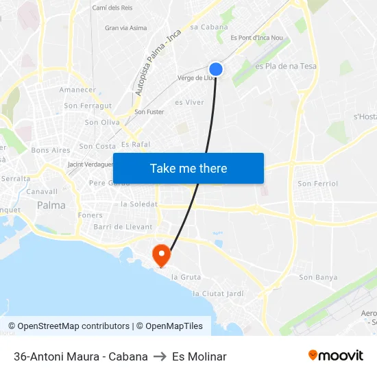 36-Antoni Maura - Cabana to Es Molinar map