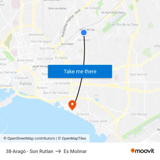38-Aragó - Son Rutlan to Es Molinar map