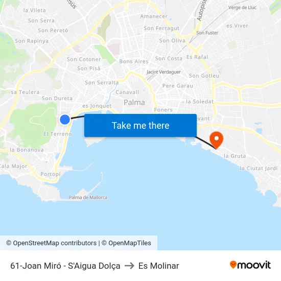 61-Joan Miró - S'Aigua Dolça to Es Molinar map