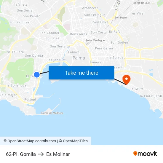 62-Pl. Gomila to Es Molinar map