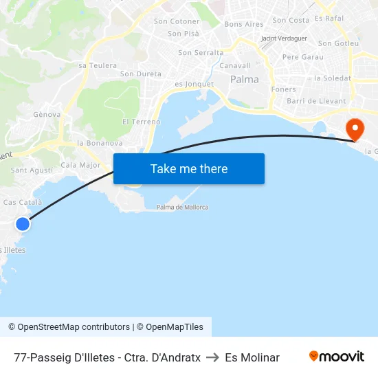 77-Passeig D'Illetes - Ctra. D'Andratx to Es Molinar map