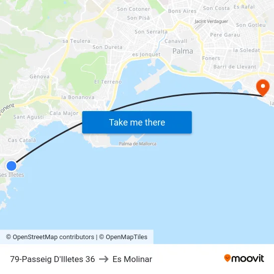 79-Passeig D'Illetes  36 to Es Molinar map