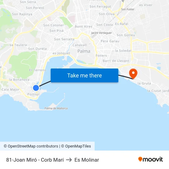 81-Joan Miró - Corb Marí to Es Molinar map