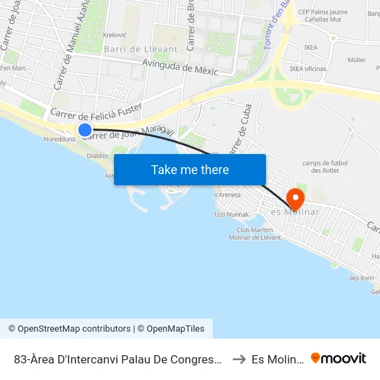 83-Àrea D'Intercanvi Palau De Congressos to Es Molinar map