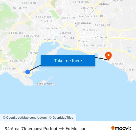 94-Àrea D'Intercanvi Portopí to Es Molinar map