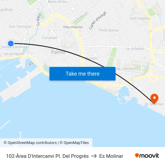 102-Àrea D'Intercanvi Pl. Del Progrés to Es Molinar map