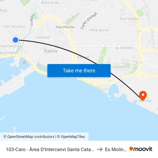 103-Caro - Àrea D'Intercanvi Santa Catalina to Es Molinar map