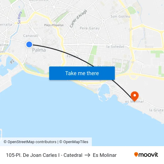 105-Pl. De Joan Carles I - Catedral to Es Molinar map