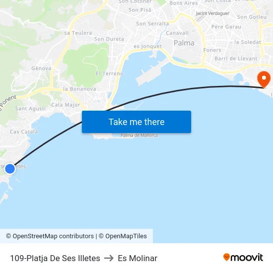 109-Platja De Ses Illetes to Es Molinar map