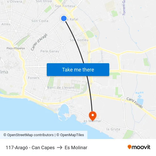 117-Aragó - Can Capes to Es Molinar map