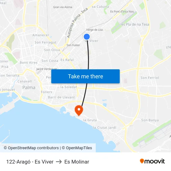 122-Aragó - Es Viver to Es Molinar map