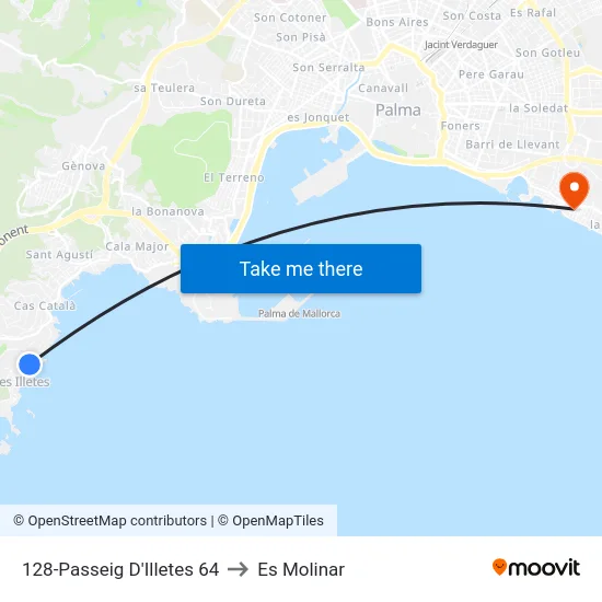 128-Passeig D'Illetes  64 to Es Molinar map