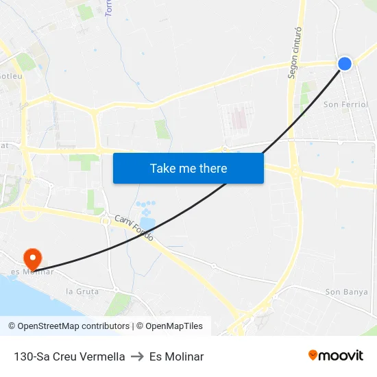 130-Sa Creu Vermella to Es Molinar map