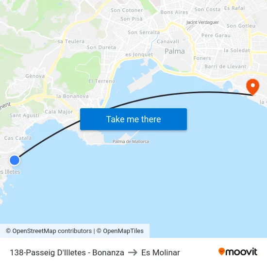 138-Passeig D'Illetes - Bonanza to Es Molinar map