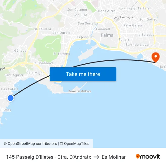 145-Passeig D'Illetes - Ctra. D'Andratx to Es Molinar map